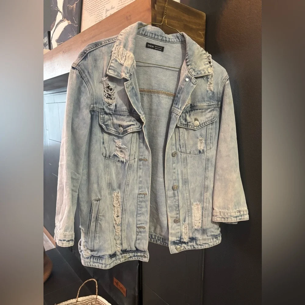 SHEIN Distressed Light Blue Jean Jacket